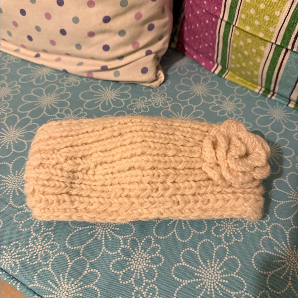 Cream Knit Headband with Flower